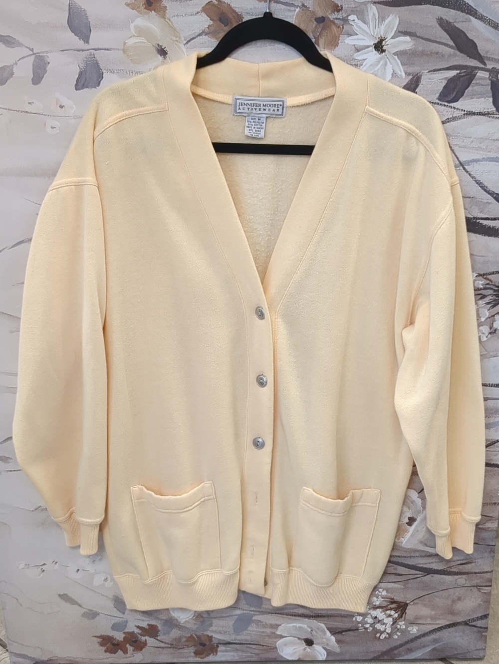 Jennifer Moore Pale Yellow V-Neck Button Pocket Cardigan